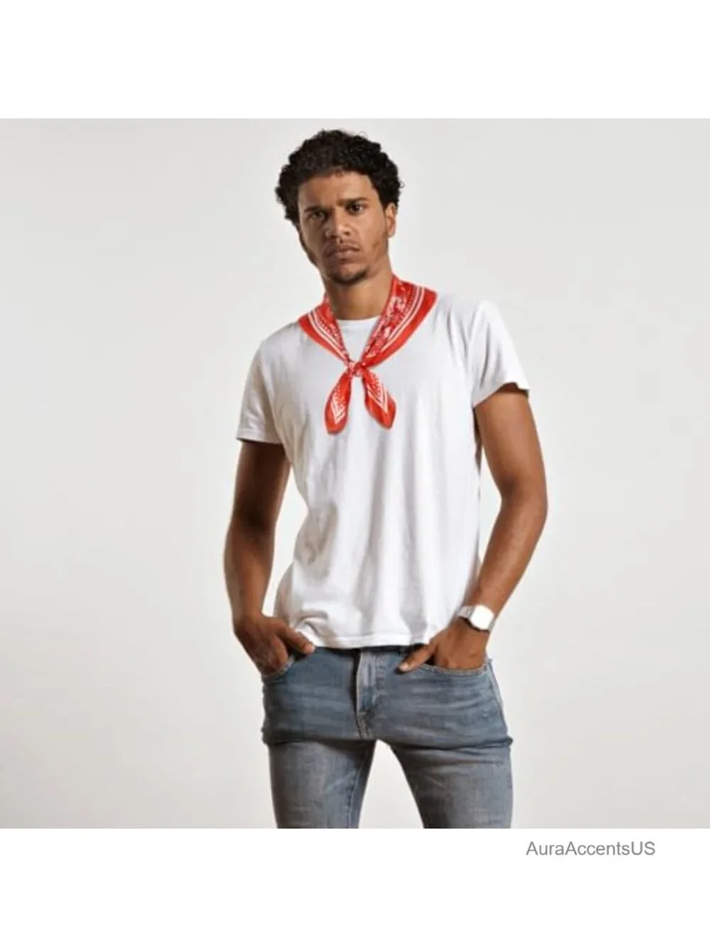 Silk Feel Square Scarf for Men Satin Bandana Fashion Neckerchief Geometry Print